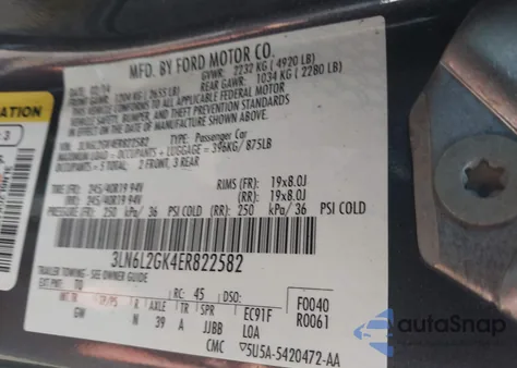 2014 Lincoln Mkz z USA, uszkodzony, nr VIN 3LN6L2GK4ER822582